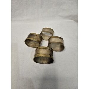 Vintage Mixed Metal Napkin Rings Set of 4‎ Oval Two Tone Silver Brass Patina